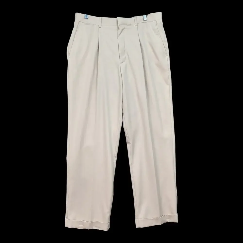 Walter Hagen Men 34x28 Beige Khaki Flat Front Cuffed Dress Pants Trousers Career - Picture 2 of 15